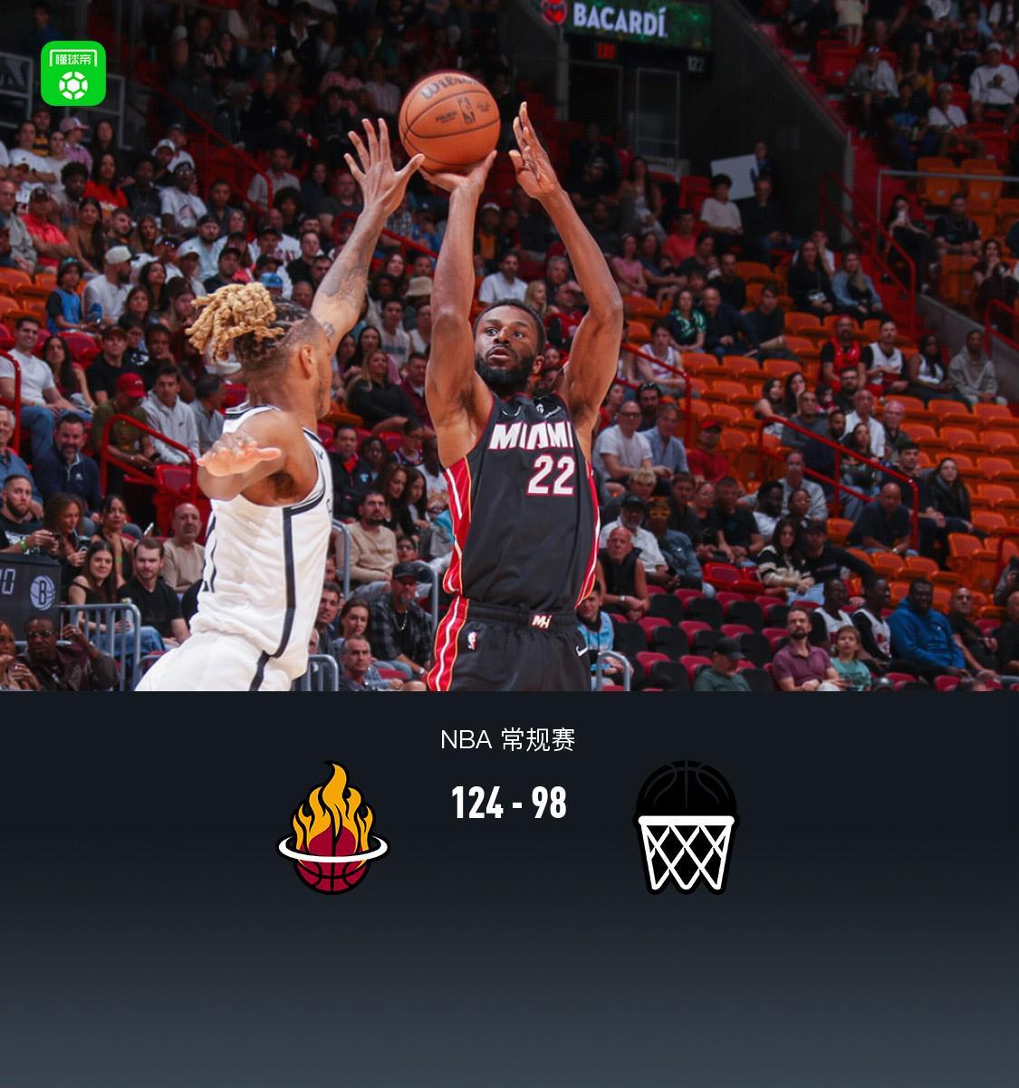 热火124-98送篮网9连败，阿德巴约23+9+4